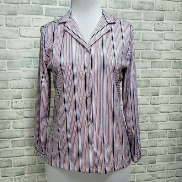 Vintage 70s Queen Casuals Womens M Striped Button Front Long Sleeve Blouse‎ - Picture 1 of 8